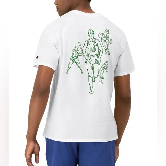 Champion Men's Classic Logo Graphic T-Shirt White- NWT - Picture 1 of 4